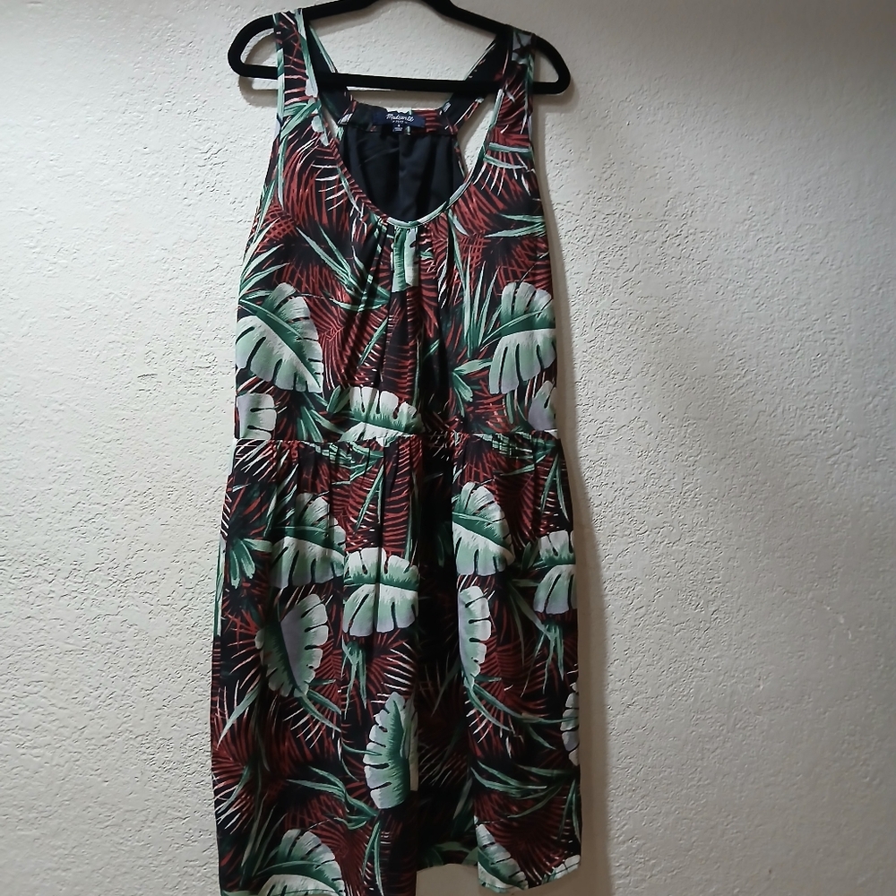 Madewell size S Tropical Leaf Print Midi Dress - Green and Red